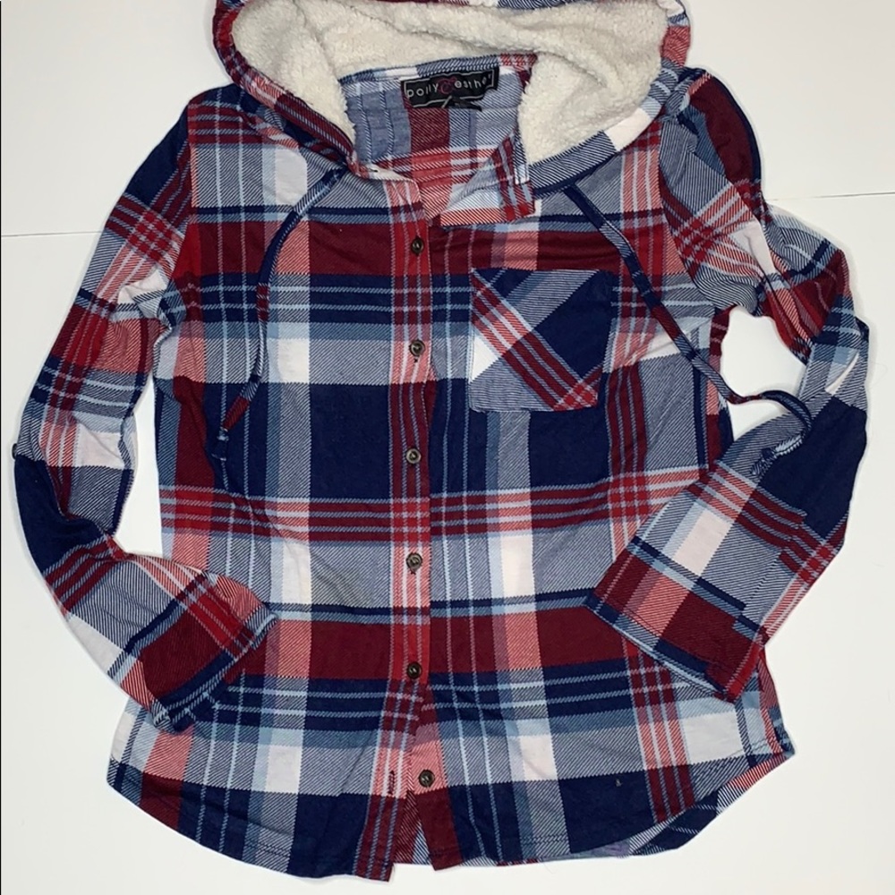 Plaid button down with hood